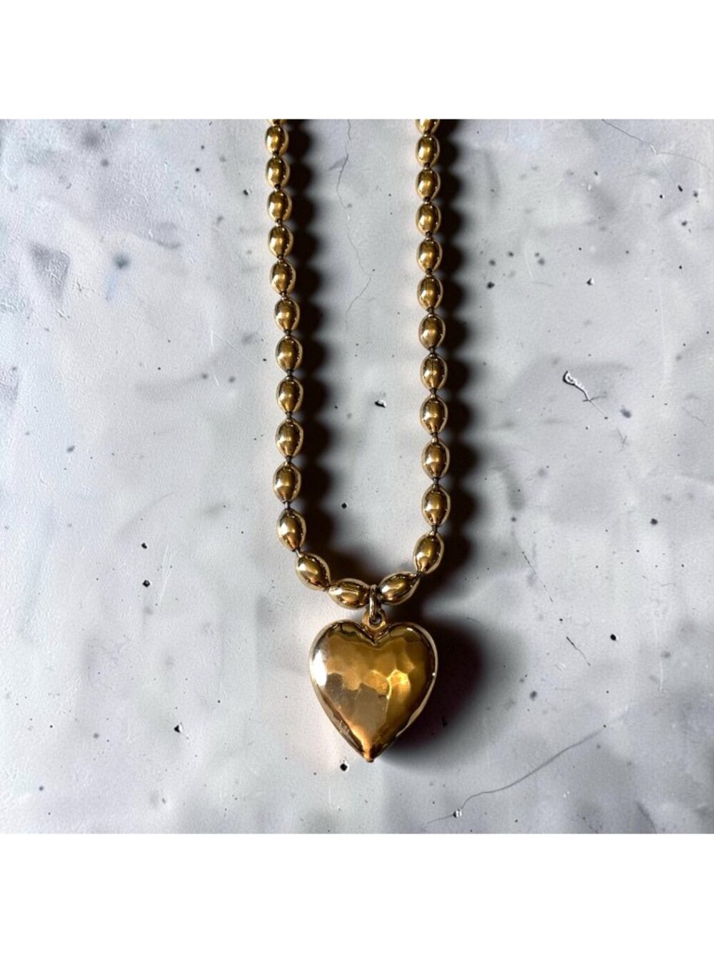Gold-Tone Park Lane Puffy Heart Pendant Necklace Beaded Signed Gift For Her